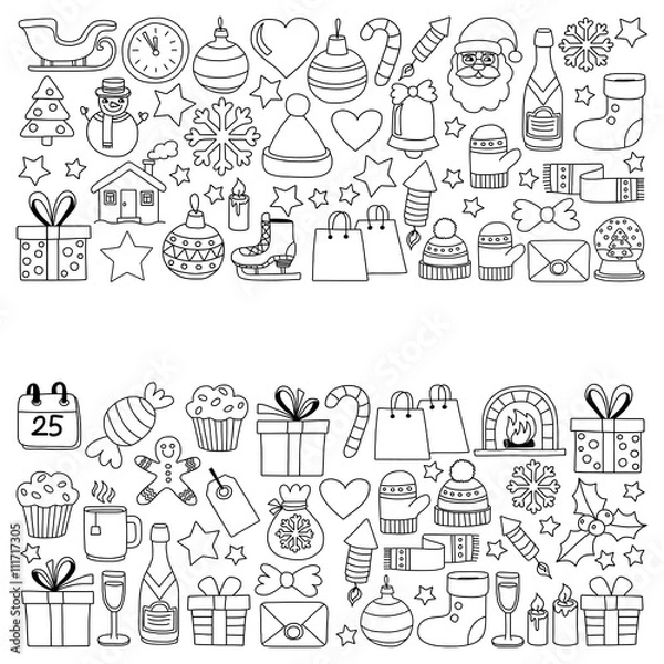 Obraz Doodle vector icons Merry christmas and happy new year