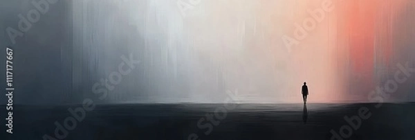 Obraz A solitary figure stands against a gradient background, evoking introspection and solitude.