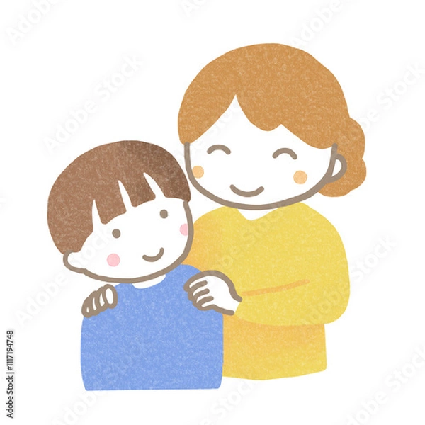 Obraz 子供の肩を優しく抱く母親