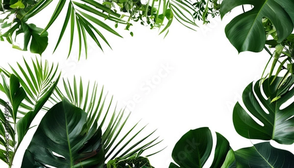 Fototapeta Lush green leaves frame dark background, creating vibrant look
