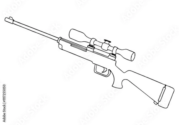 Fototapeta Continuous One-Line Drawing of a Sniper Rifle - Minimalist Weapon Design