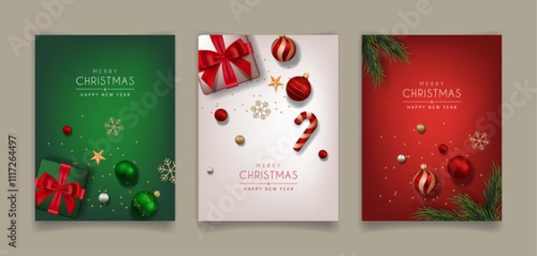 Obraz Christmas Greeting Card Set. Vector illustration.