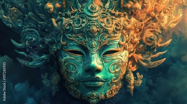 Fototapeta Intricate mask with ornate details and ethereal colors.