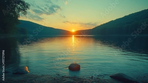 Obraz Serene Mountain Landscape at Golden Hour