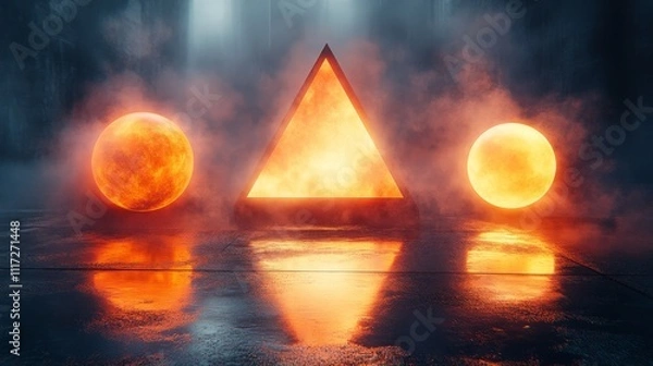 Obraz Neon Geometric Shapes Glowing Brightly