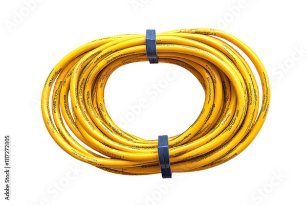Obraz Coiled yellow electrical extension cord ready for use at a construction site or outdoor event
