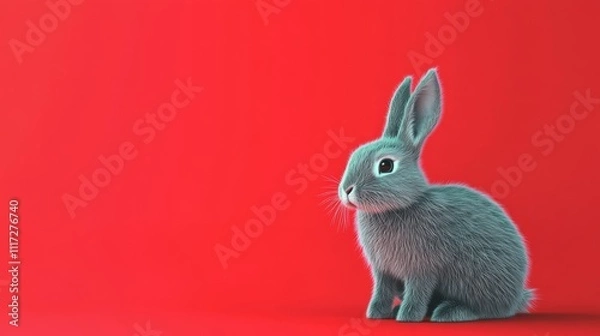 Fototapeta 3D rendering of rabbit and snow. Soft as velvet, keeps you warm and cozy, lovely and heals the heart