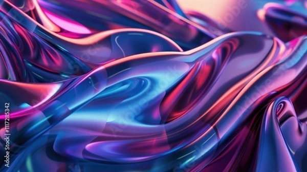 Fototapeta Abstract flowing shapes with vibrant colors and glossy textures.