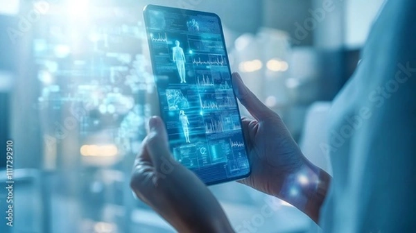 Fototapeta Senior care technologies are improving the quality of life for elderly individuals by enhancing health monitoring and personal assistance systems