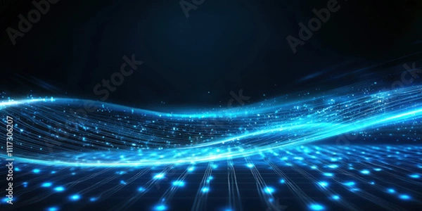 Fototapeta flowing pixel wave on LED grid with glowing edges creates dynamic scene