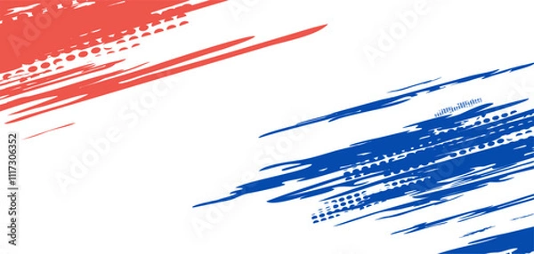 Fototapeta Abstract design with red and blue brush strokes.
