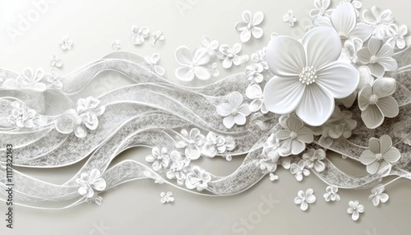 Obraz Elegant White Flowers and Flowing Fabric Design