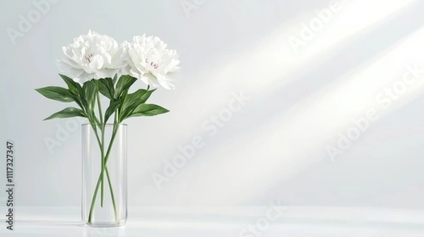 Obraz Elegant White Flowers in a Minimalist Glass Vase on a Bright Surface
