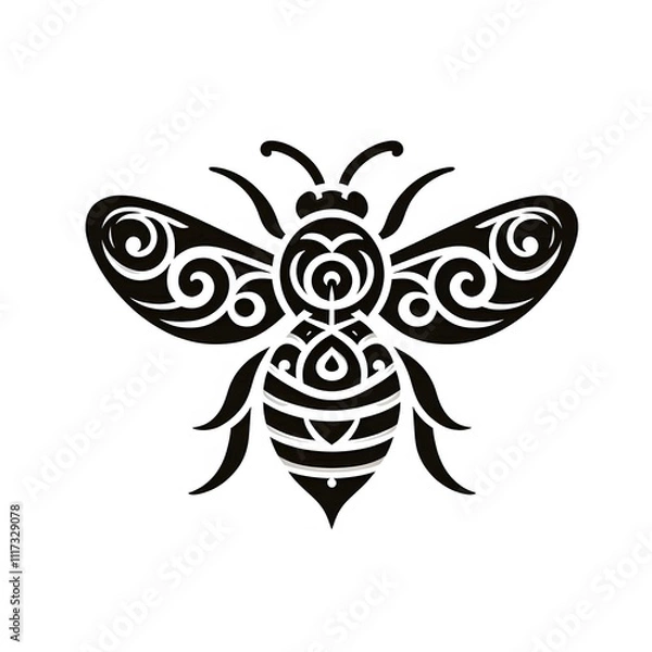 Obraz AI Generate of Bee Shape in Maori Art style isolated in white