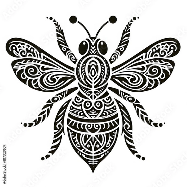 Obraz AI Generate of Bee Shape in Maori Art style isolated in white