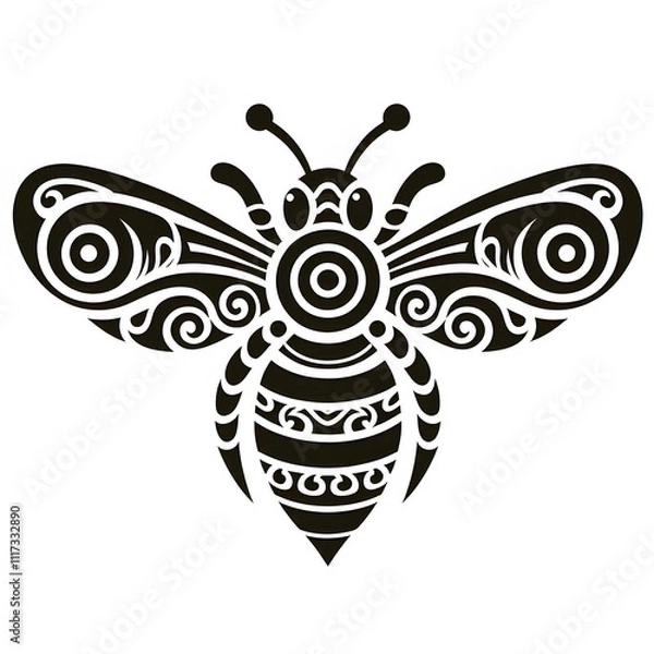 Obraz AI Generate of Bee Shape in Maori Art style isolated in white