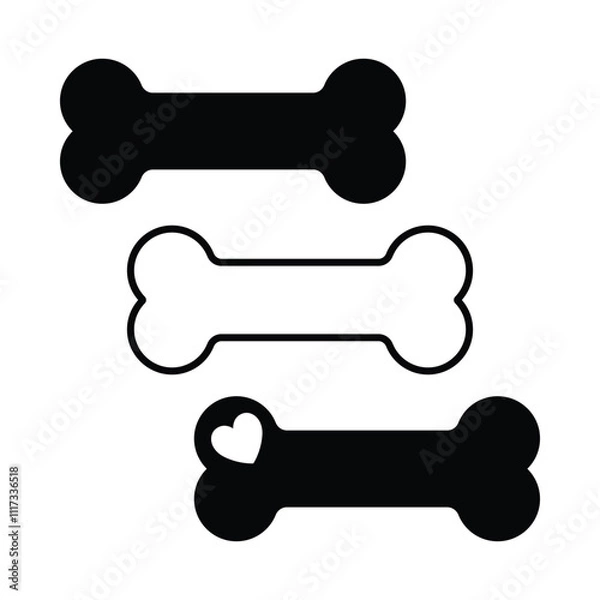 Fototapeta Dog bone icons, dog bone vector illustrations, bone with heart symbol