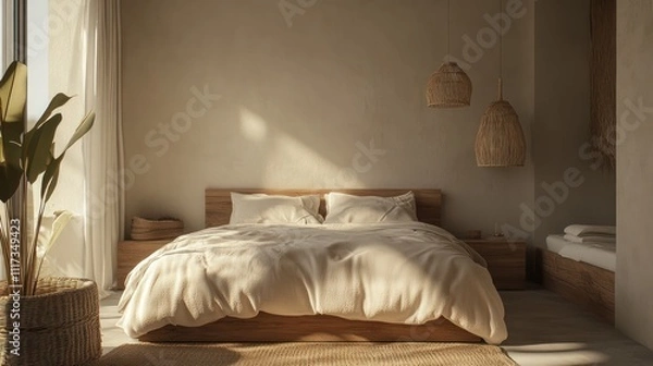 Fototapeta Cozy Minimalist Bedroom with Natural Light