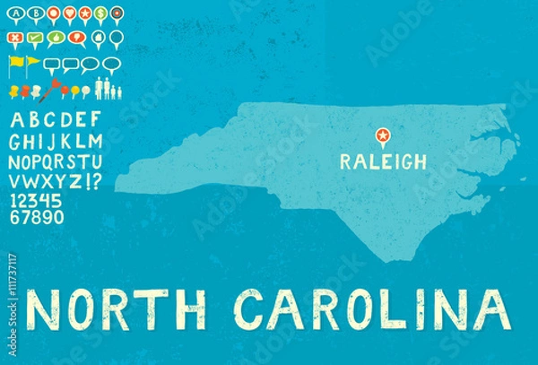 Obraz Map of North Carolina with icons