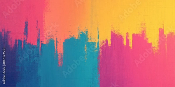 Fototapeta A vibrant abstract painting featuring a gradient of pink, blue, and yellow hues, evoking a sense of energy and creativity.