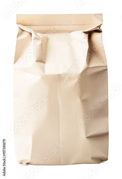 Fototapeta Brown kraft paper bag used for storing items, cut out - stock png.