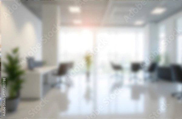 Fototapeta Blurred empty open space office. Abstract light bokeh at office interior background for design.	