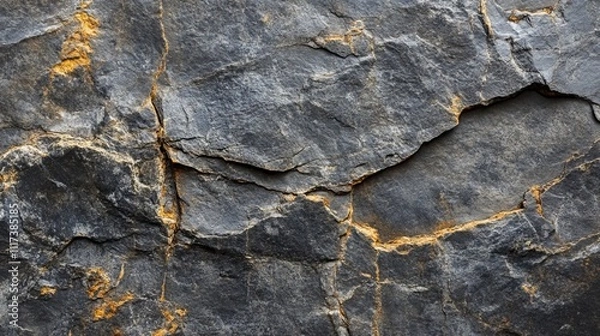 Obraz Black rock texture. Rough mountain surface with cracks. Close-up. Dark stone background with space for design. Grunge. 