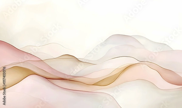 Obraz Serene abstract landscape painting featuring delicate, flowing lines in soft pastel hues of pink, beige, and brown.  Ideal for meditation, relaxation, or home décor.
