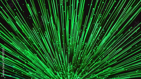 Obraz Abstract vibrant green light streaks radiating outwards, creating a dynamic and energetic burst effect on a black background. Perfect for technology, energy, or speed concepts.