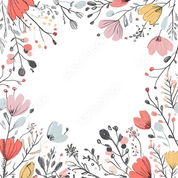 Fototapeta Creative 2D Doodle Floral Illustrations Text Space for Versatile Designs, Greeting Cards, Invitations