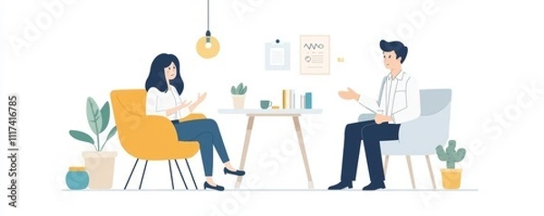 Fototapeta Therapist and client discuss strategies for managing social anxiety disorder in a calm office setting