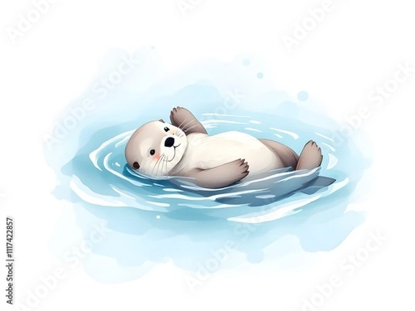 Fototapeta Playful Sea Otter in Water - Adorable sea otter enjoying a peaceful moment in the water