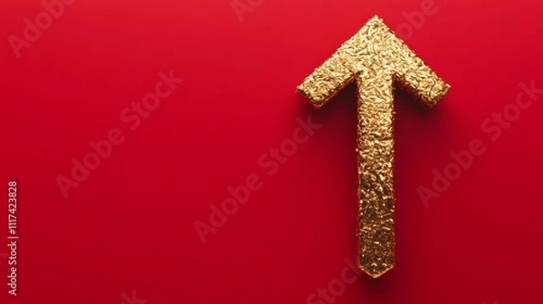 Fototapeta Upward Gold Arrow Symbolizing Growth and Success on Red  Background, Conveying Luxury and Aspiration