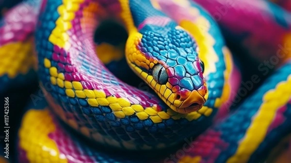 Fototapeta Vibrant Snake Skin Pattern in Vivid Colors, Textured Raw Style Design Concept