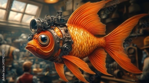 Obraz Steampunk Goldfish with Camera
