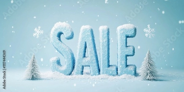 Fototapeta The inscription "SALE" on an isolated background in winter style. Poster banner for leaflets and advertising