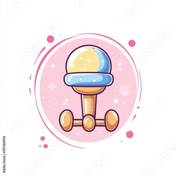 Fototapeta colorful baby rattle with playful design on pink background