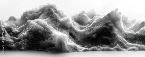 Fototapeta A monochromatic depiction of dynamic waves and mountains, showcasing textures and contrasts in a minimalist style.