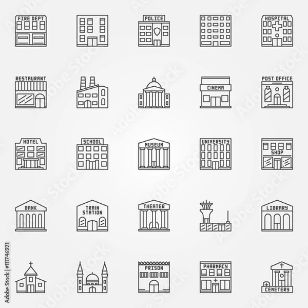 Fototapeta Building line vector icons