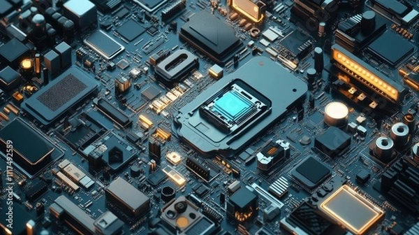 Fototapeta Close-up of a circuit board with a CPU.