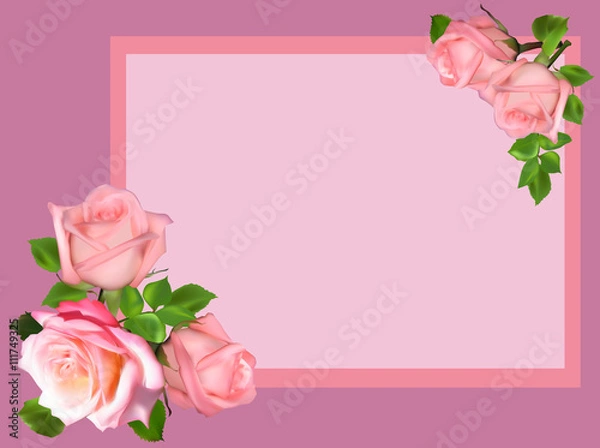 Fototapeta pink frame with five rose blooms