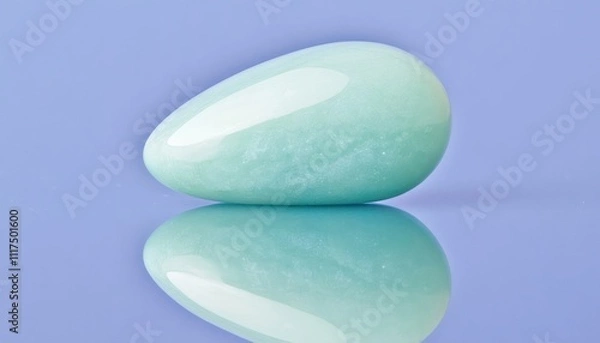 Obraz Polished Green Aventurine Stone Reflecting On Blue Surface