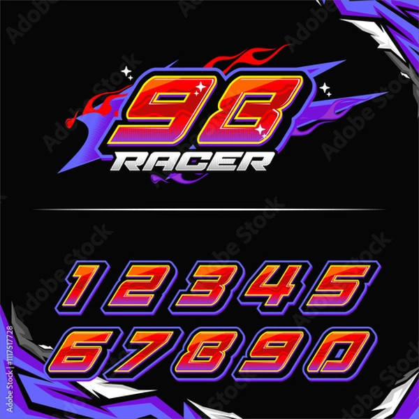 Fototapeta vector racing numbers for drag motorbikes and cars	