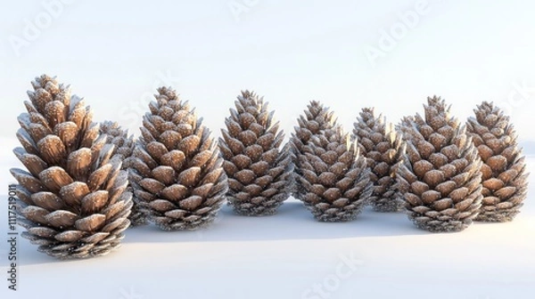 Obraz Snow Dusted Pine Cones Resting On White Surface