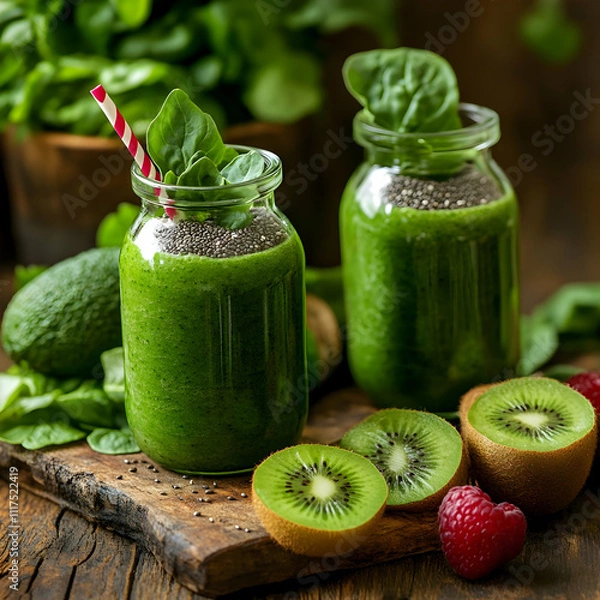 Fototapeta Refreshing Green Kiwi Smoothie Recipe: A Vibrant Photo of a Healthy Drink