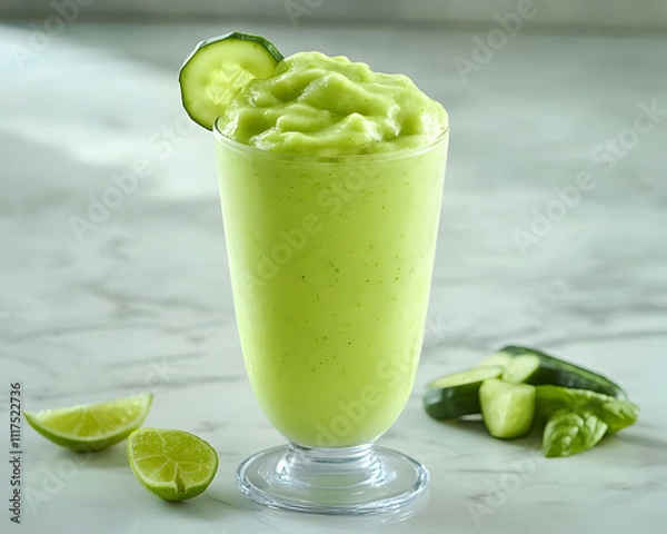 Fototapeta Refreshing Cucumber Lime Smoothie - A Delicious and Healthy Green Drink Photo