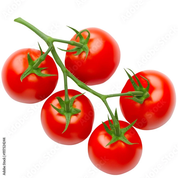 Fototapeta fresh red tomatoes on the vine with green stems in top view