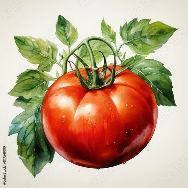 Obraz This is a vibrant and colorful watercolor illustration of a fresh tomato, ideal for food blogs and ecobranding use