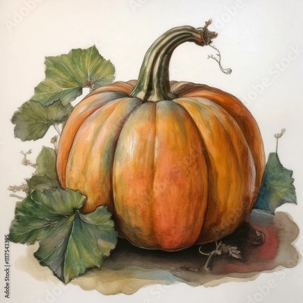 Obraz A vibrant and colorful watercolor illustration of a pumpkin in a rustic style, ideal for ecobranding and food blogs