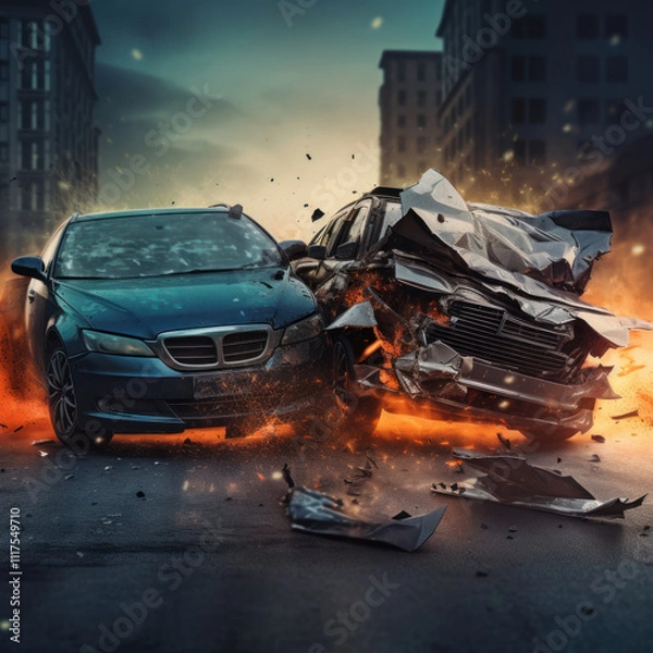 Obraz Chaos Unfolds: Car Accident Scene Captured in Detail